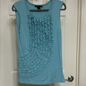 Willi Smith Aqua Ruffle-Front Sleeveless Tank Soft Teal Stretchy Lightweight M